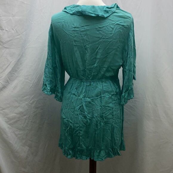 Roxy Second Look Dress Sz L Turquoise Blue coastal cowgirl boho gauze - Picture 6 of 11